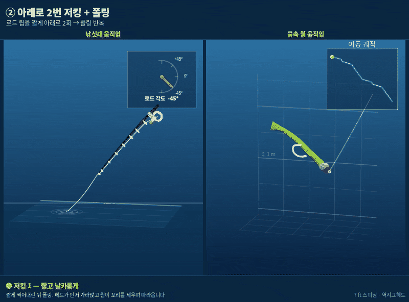 다운 저킹 낚싯대 동작과 웜의 움직임